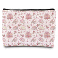Pink Bookish Makeup Bag, Reading Lover Reader Gifts for Women, Preppy Pink Bow Rose Floral Bookish Cosmetic Bags for Women, Bookworm Gifts Zipper Makeup Pouch Travel Toiletry Bag