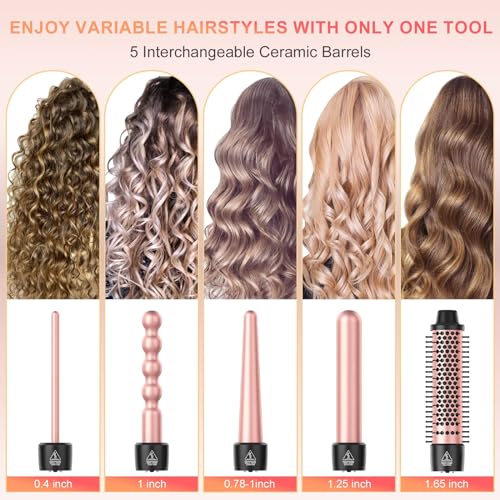 Rose Gold 5-in-1 Curling Wand Set with Ceramic & Thermal Brush - Hair Styling Tool