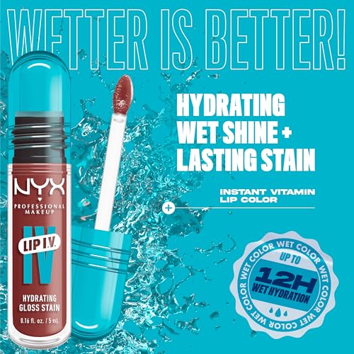 NYX PROFESSIONAL MAKEUP Lip IV Hydrating Glossy Lip Stain, Long-Lasting, Tinted, Vegan Formula with 12 HR Hydration - Hydra Honey (Brown)
