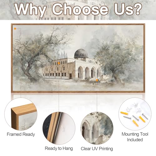 Palestine Al Aqsa Mosque Wall Art 40x20 Inch Framed Islamic Decorative Canvas