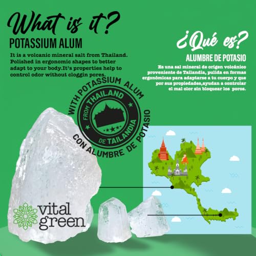 Vital Green Thai Crystal Potassium Alum Deodorant Unscented 60g 6 Pack - Natural Mineral Salt