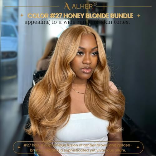 ALHER #27 Honey Blonde Body Wave Human Hair Bundles 22 Inch for Black Women