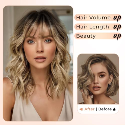 14 Inch Curly Wavy Hair Topper for Women - Dark Brown Mixed Chestnut, Clip-In Volume Enhancer