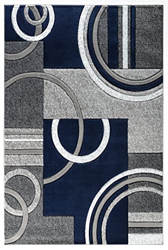 Modern Navy 5x7 Area Rug - Soft Hand Carved Fluffy Carpet for Living & Bedroom