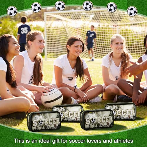 Reallnaive 6 Pcs Soccer Clear Makeup Bags with Chenille Patch - Black, Waterproof, Portable