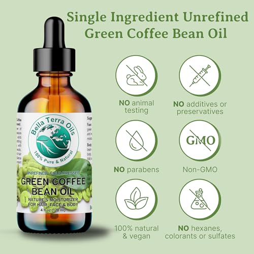 Bella Terra Oils Green Coffee Bean Oil 16 oz Cold-Pressed Skin & Hair Oil, Pure Cosmetic Grade