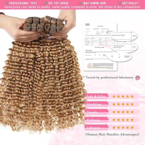 Blonde Deep Wave Human Hair Bundles - 20 Inch Honey Blonde Curly Hair for Black Women