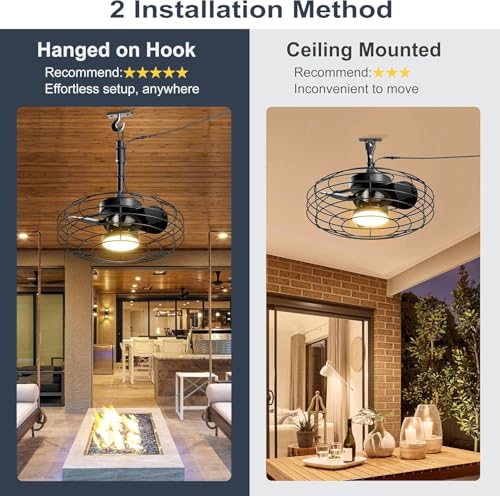 Coolbull 20'' Black Outdoor Ceiling Fan with Light & Remote - 3-Blade, Waterproof