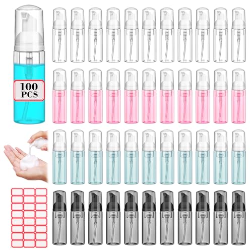 AMORIX 100 Pcs 2 oz Plastic Foam Pump Bottle Refillable 60ml Travel Mousse Foaming Soap Dispenser Mini Eyelash Cleaning Foam Bottle Dispenser for Face Wash Lash Shampoo Skin Care