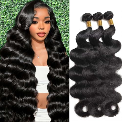 18-22 Inch Body Wave Human Hair Extensions - 3 Bundles, Natural Black