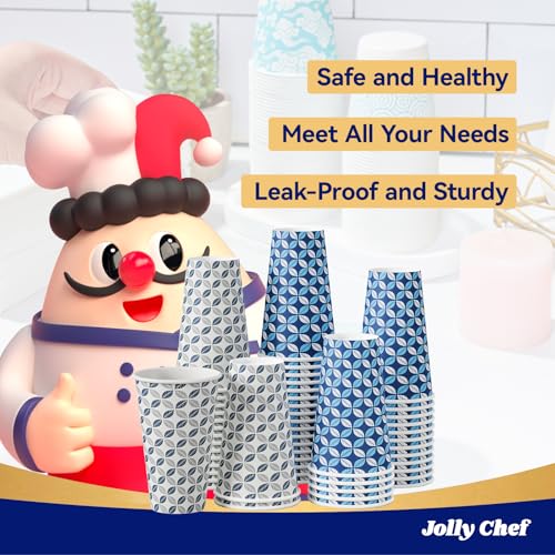 JOLLY CHEF 1000 Pack 16 oz Paper Coffee Cups - Blue & Grey Leaf Design