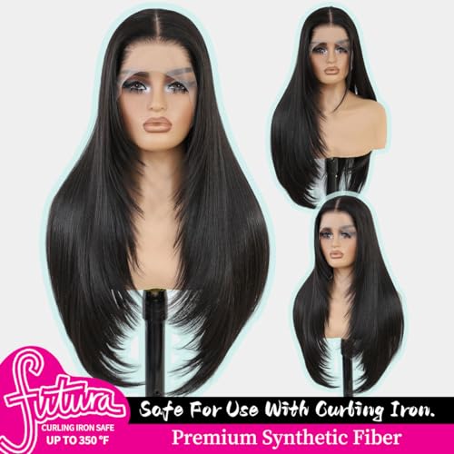 Natural Black Synthetic Lace Front Wigs 26 Inch Pre Plucked HD 13x4 for Women