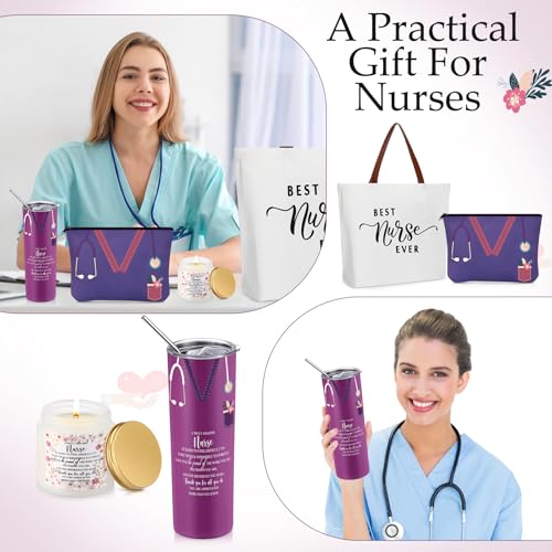 Nurse Gift Set with 20oz Insulated Tumbler Tote Bag and Candles - Purple