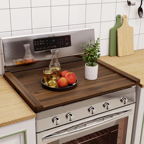 Oenalw Rustic Wooden Noodle Board Stove Cover 30x22 Brown for Electric & Gas Stoves