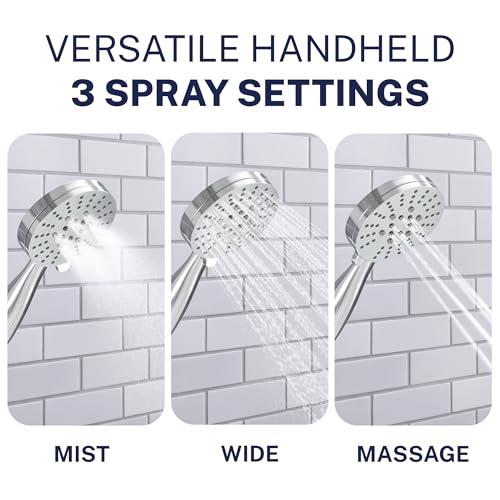 HammerHead Metal 3-Spray Handheld Shower Head with 72-Inch Hose - Polished Chrome, 2.5 GPM