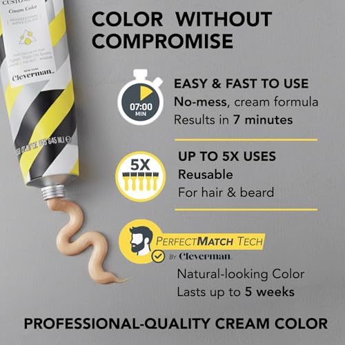 Reusable Men’s Hair & Beard Dye Kit - Auburn, Gray Coverage, No-Drip Cream