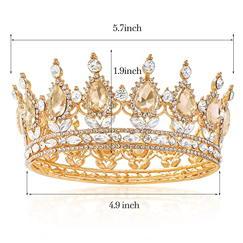 TOBAAT Gold Queen Crown with Rhinestones Wedding Tiara - Bridal Princess Crown