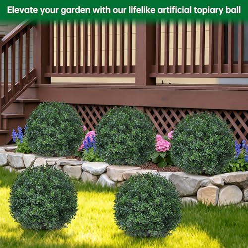 Grooy Artificial Boxwood Topiary Ball 4 Pack with Ground Spike for Outdoor Garden Decor