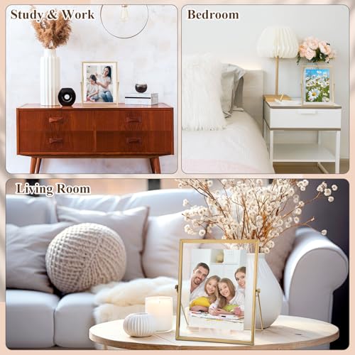 Gold Floating Photo Frame 5x7 Inches - Vintage Double Glass Display