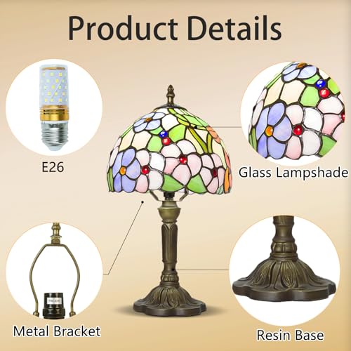 F Four Leaf Flower Tiffany Style Table Lamp with 3 Color Temperature - 8 Inch
