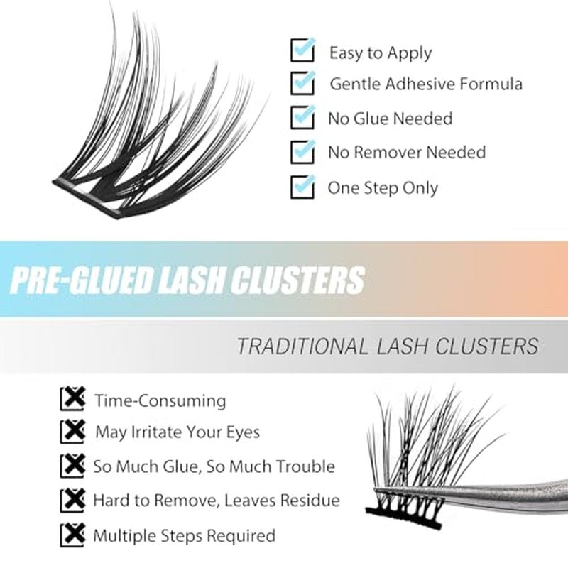 156 PCS Self-Adhesive Lash Clusters ? No Glue Needed, Sticky Strip Individual Lashes for DIY Lash Extensions, Natural Look, Super Hold