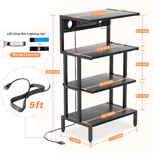 Aquzee 4-Tier Gaming Console Shelf with Outlet & RGB Light - Black / Regular Model