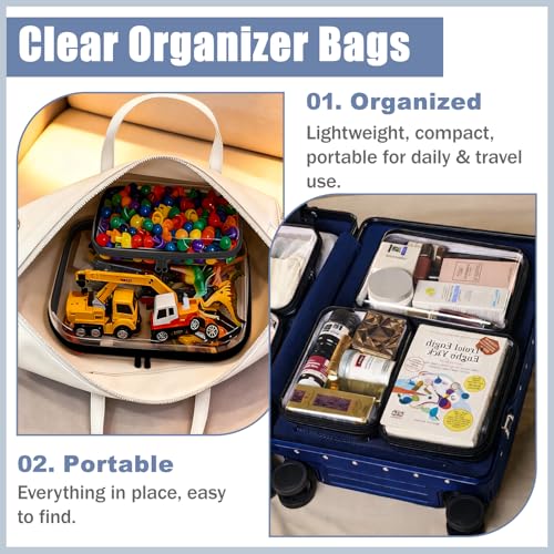 Black 4-Pack Transparent Hard Shell Zippered Pouches for Travel & Storage