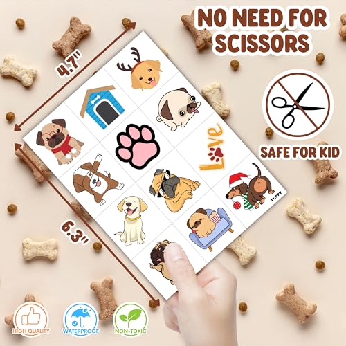 96PCS Cute Puppy Pre-Cut Temporary Tattoos for Kids - Cute Dog-Themed Party Favors & Gifts, Perfect for Birthday Parties, Classroom Rewards, and Christmas Stocking Stuffers