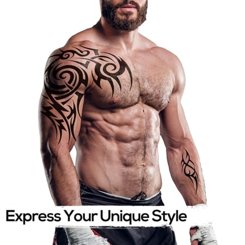 6-Sheet Large Temporary Tattoos for Men Adults Women ? Waterproof Fake Tattoos with Chest Arm Shoulder Tribal Designs ? Realistic Big Body Art for Parties and Cosplay