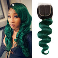 14 Inch Green Lace Closure Body Wave Human Hair Extensions - Ombre Pre Plucked With Baby Hair
