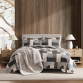 Queen Reversible Cotton Quilt Set with Shams - Antique Brown