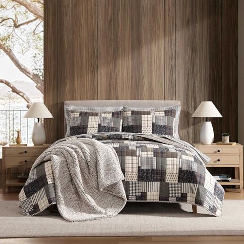 Queen Reversible Cotton Quilt Set with Shams - Antique Brown