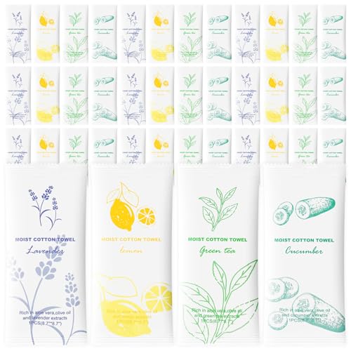 Moist Cotton Towelettes Bulk Pack 240 Individually Wrapped Scented Towels - Lavender, Green Tea, Lemon, Cucumber