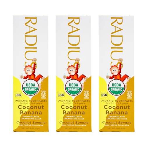 Kids Organic Coconut Banana Toothpaste 3oz Pack of 3 - Non-Toxic, Fluoride-Free