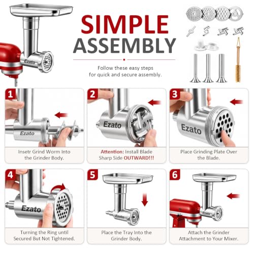Heavy Duty Stainless Steel Meat Grinder Attachment for KitchenAid Stand Mixers