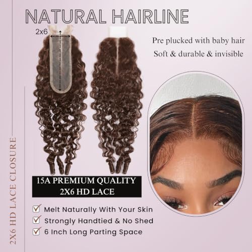 Chocolate Brown Burmese Curly 2x6 HD Lace Closure - 10 Inch