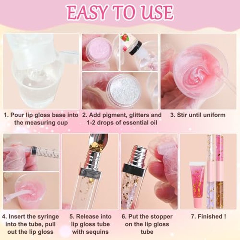 Jcoos Lip Gloss Making Kit, Make Your Own Lip Gloss Kit for Women Beginner, Girls, DIY Lipgloss Making Kits Lip Oil, Moisturizing Base, Pigments, Tubes, Women Gifts Unique, Popular Teen tuff