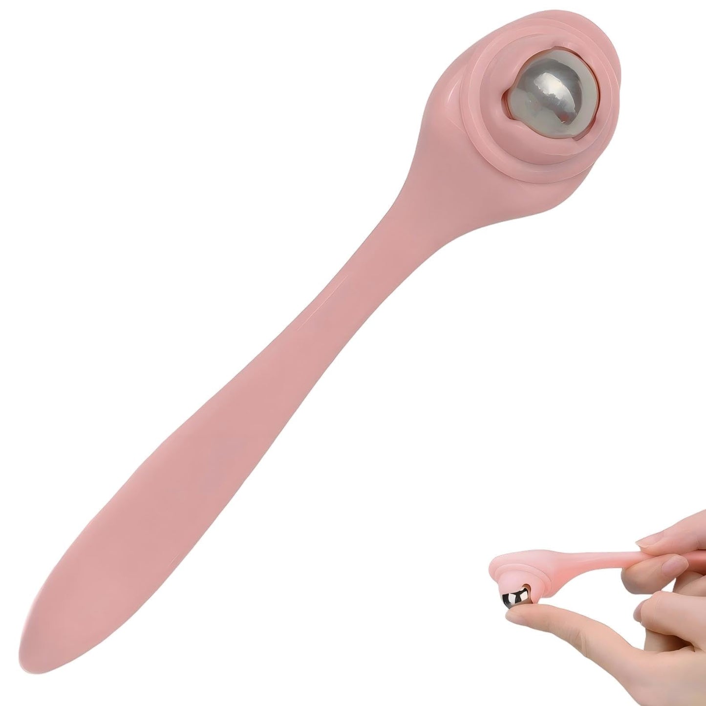 KINTEGOOD Eye Roller Massager with 360 Rotating Stainless Steel Roller Ball, Face and Eye Ice Roller for Dark Circles, Puffiness Relief, 1 Pack, Light Red