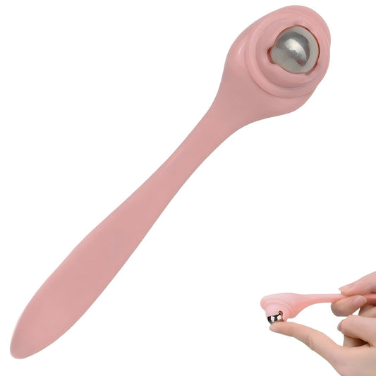 KINTEGOOD Eye Roller Massager with 360 Rotating Stainless Steel Roller Ball, Face and Eye Ice Roller for Dark Circles, Puffiness Relief, 1 Pack, Light Red