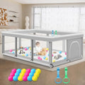 Large Baby Playpen 74x50x27 Inches with Soft Mesh, Anti-Slip Base - Grey