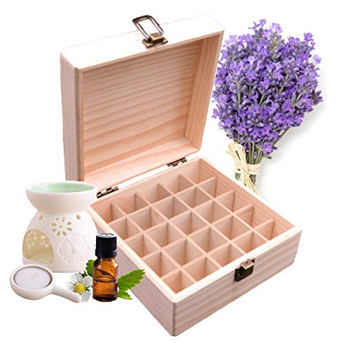 Wooden Essential Oil Storage Box with 25 Slots & Cap Labels