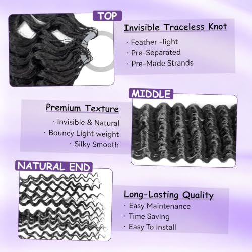 Deep Wave Feather Crochet Hair Extensions - 18 Inch, 100 Strands, Color #1B - Beginner Friendly