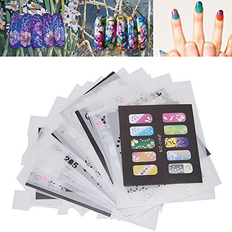 ?shenruifa 20Pcs Reusable Nail Art Stencils Kit - DIY Manicure Templates for Nail Design, French Tips & Gel Polish Application