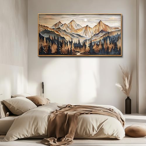 Abstract Mountain Range Wall Art Canvas - 40x20 Inches Frame, Mountain Landscape Painting, Living Room Decor Variation of Abstract Mountain Range Wood Frame 40"L x 20"W