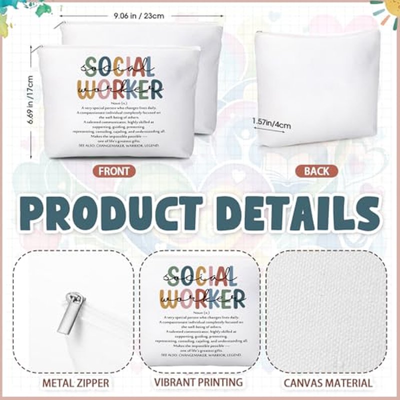 24 Sets Social Worker Gifts Bulk for Women Canvas Cosmetic Bags Makeup Bags and Compact Mirrors Social Worker Appreciation Gifts for MSW LCSW Home Office Decoration