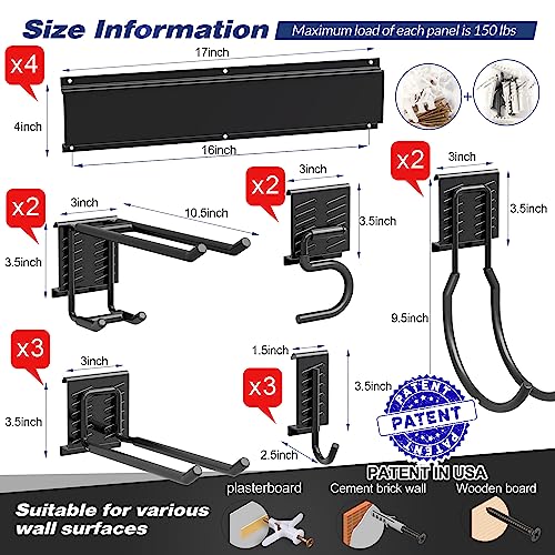 68-Inch Garage Tool Storage Rack with 12 Double Hooks & 4 Rails - Heavy Duty Wall Organizer