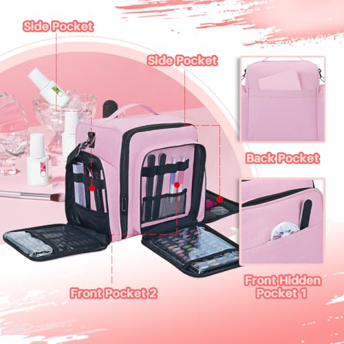 Nail Polish Organizer Storage Box, Holds 90 Bottles of Nail Polish, Portable Travel Case with 3 Separate Storage Bags, Can Be Used for Nail Art Supplies, Manicurists, etc Pink