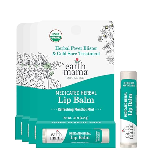 Medicated Herbal Mint Lip Balm Set - Organic, Pain & Cold Sore Relief - 4 Pack