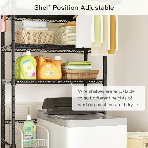 Ulif U11 Over Washer Dryer Shelf Organizer - Black, 3-Tier Standing Storage Rack