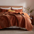 King Size Burnt Orange Velvet Quilt Set with 2 Shams - All Season Lightweight Comforter